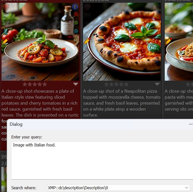 Searching for images showing Italian food.