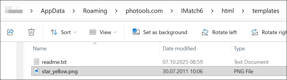 The user template folder in Windows Explorer.