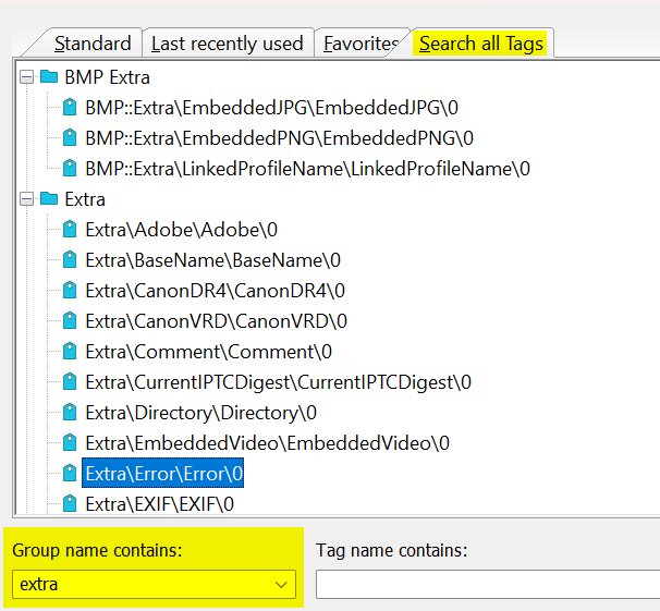 Selecting a tag in the Tag Selector dialog.