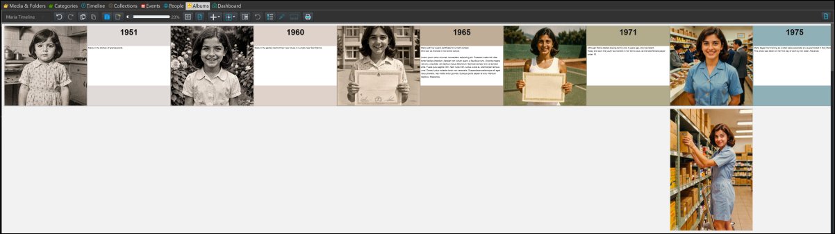 A screen shot of an Album with a personal timeline.