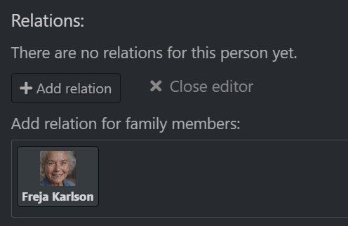 Working with relations in the Person Editor.