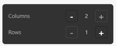 After placing an object, the user enters the number of rows and columns to use.