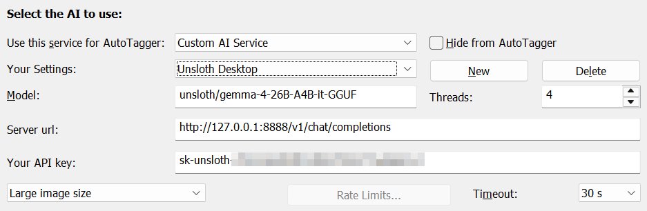 Settings for Unsloth Desktop in AutoTagger