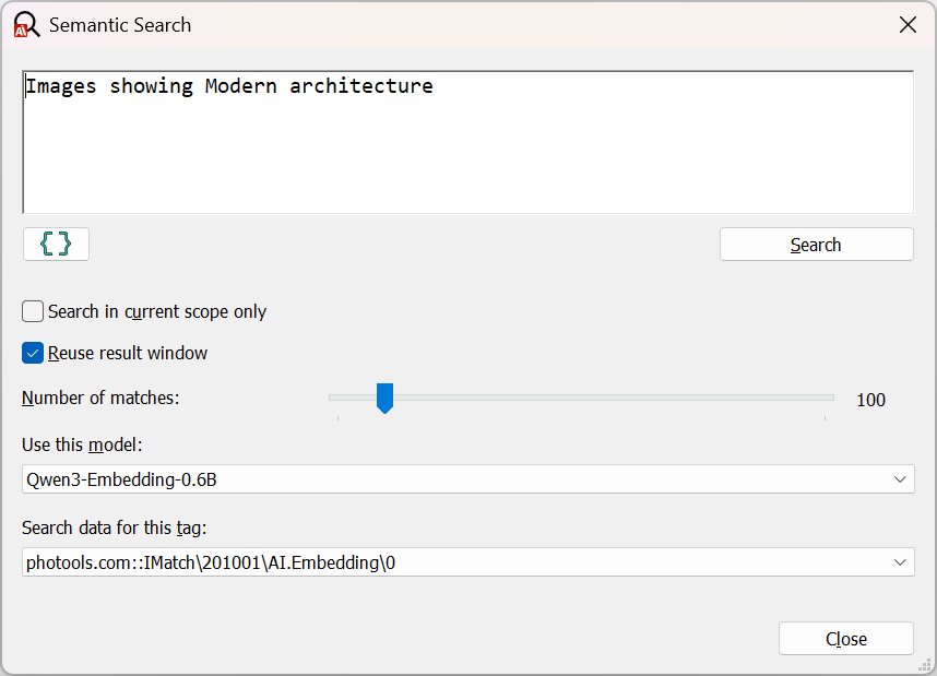 The semantic search dialog