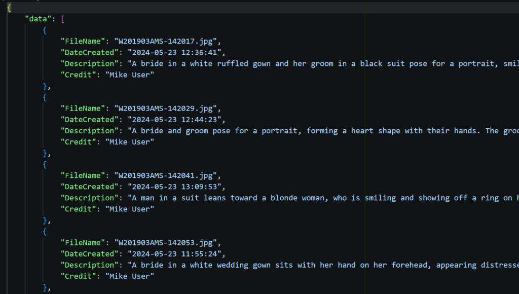 IMatch Text Exporter JSON output example.