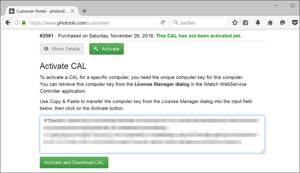 Activating a CAL on the customer portal web site