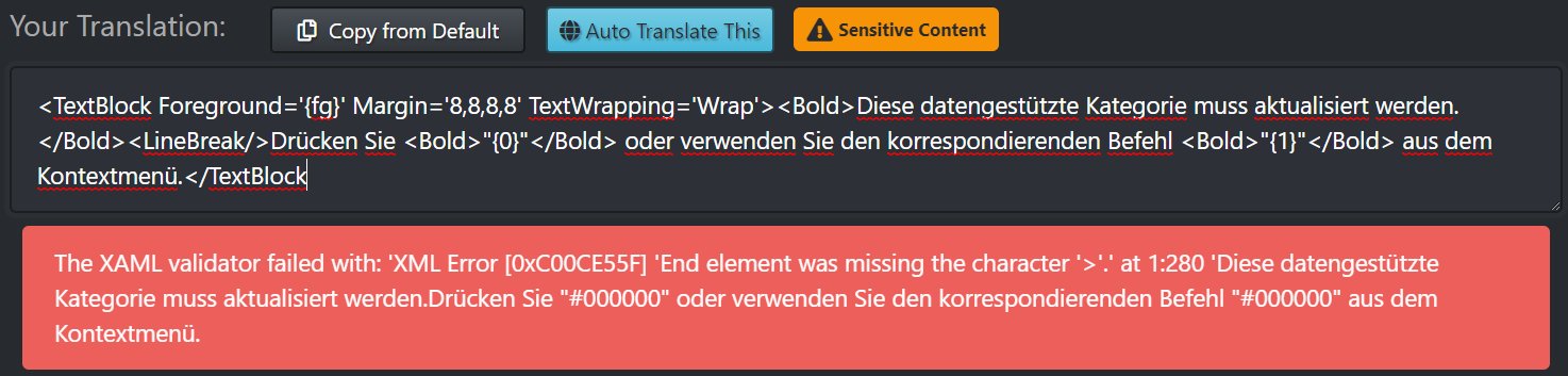 The Validator indicating a XAML syntax error