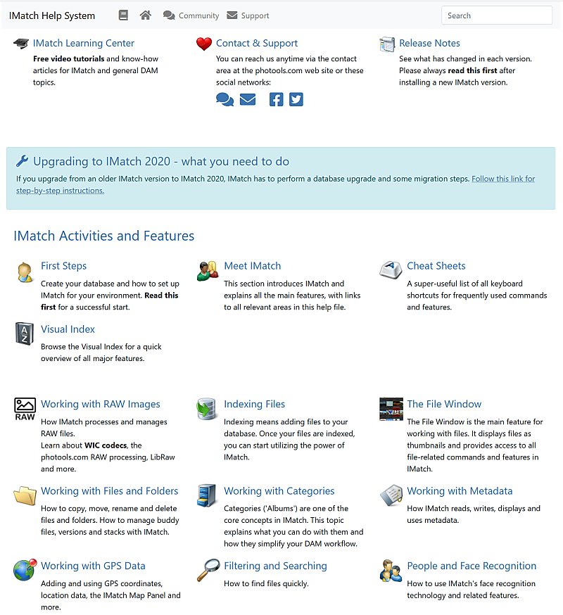 A screen shot of the comprehensive IMatch Help System.