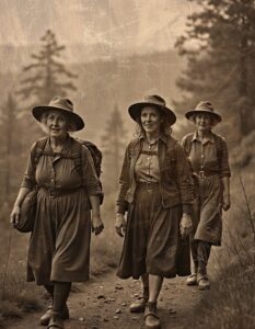 A group of woman in a historic sepia photo.