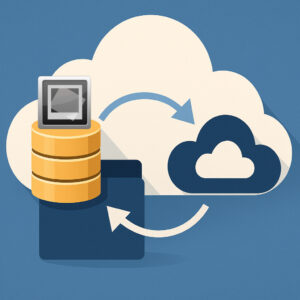 A graphic symbolizing synchronizing IMatch databases with cloud storage.