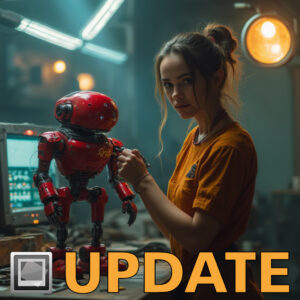 The cute litte red IMatch robot and his maker.