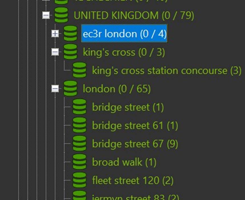 A screen shot of the IMatch Category View. The visible section shows the data-driven category that organizes images based on country, city, and location.