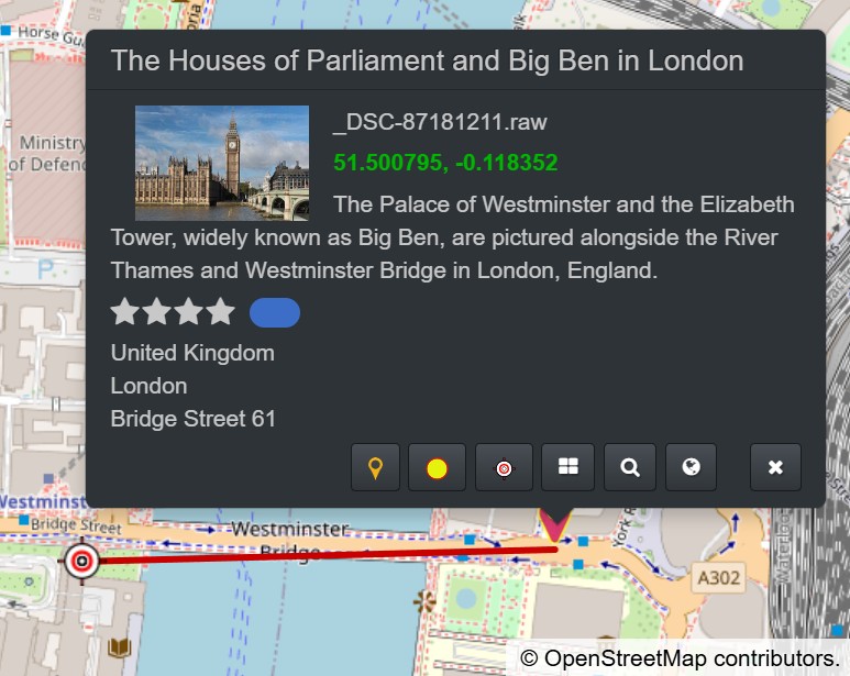 A screen shot of the details popup in the IMatch Map Panel.