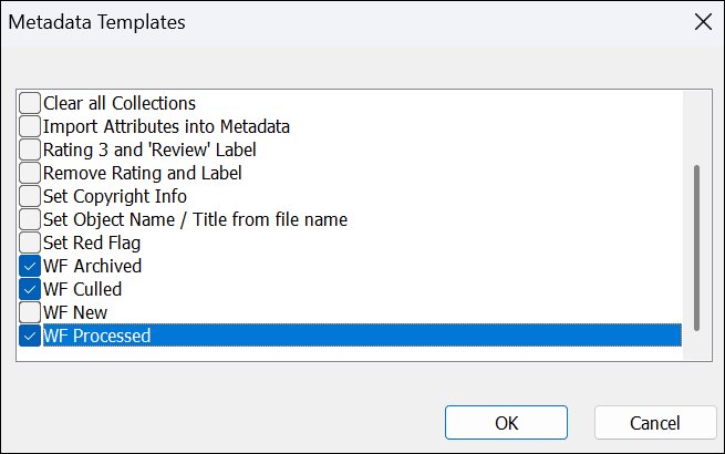 Selecting the Metadata Templates to create Favorites for.