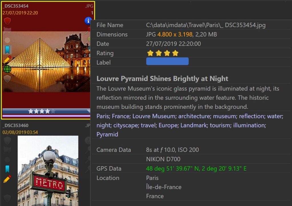 A screen shot of the new File Window Tips using overlay technology in IMatch 2026.