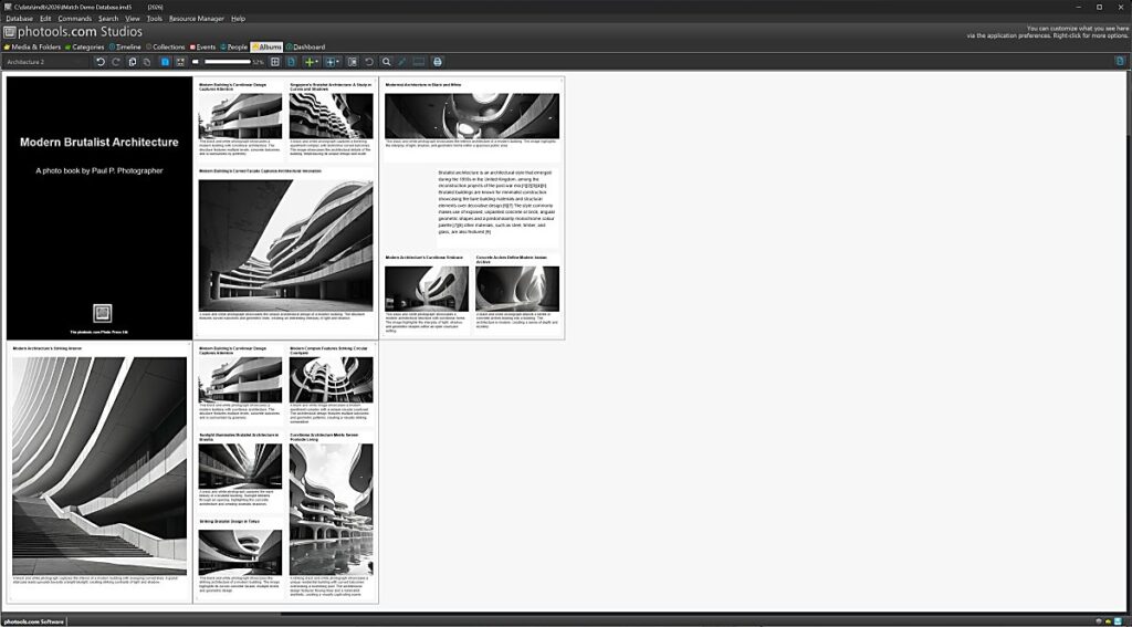 A screen shot of an IMatch Album about architecture.