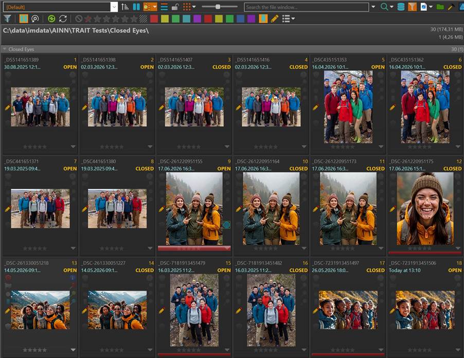 A screen shot of an IMatch File Window showing the images used for testing AutoTagger.