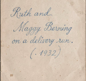 A scan of the back of a vintage photo showing the description added to the photo.