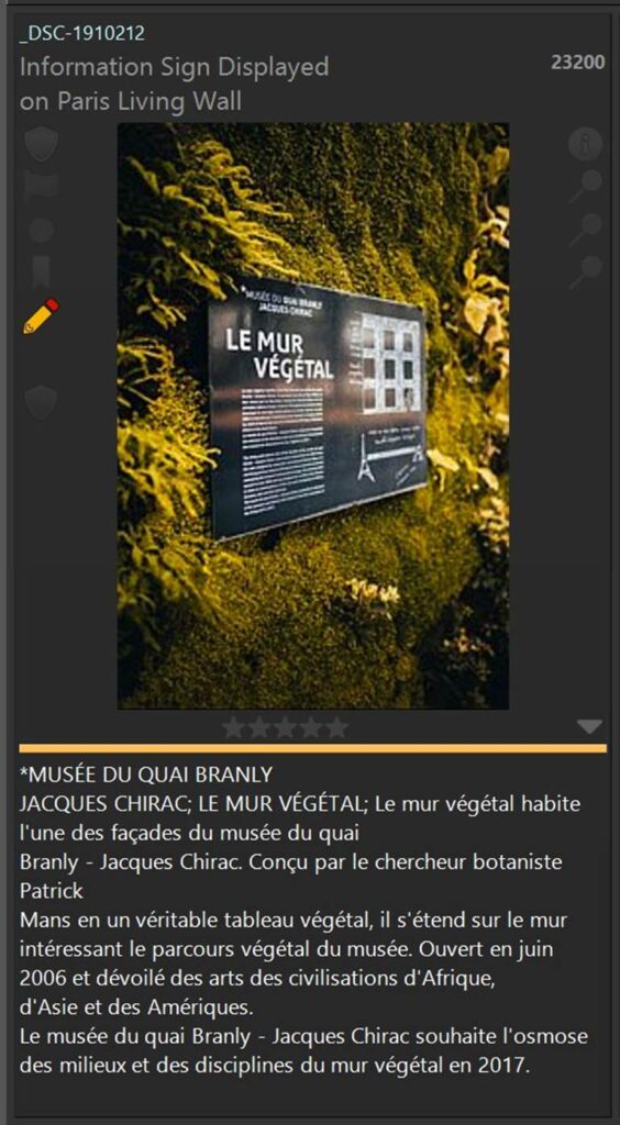 Image showing a information display on the living wall at musée du
quai Branly - Jacques Chirac.