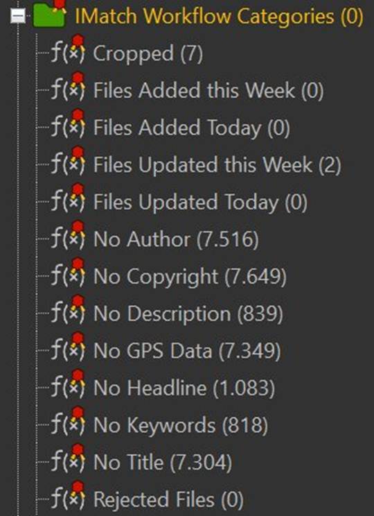 A screen shot of the IMatch Category View showing workflow categories.
